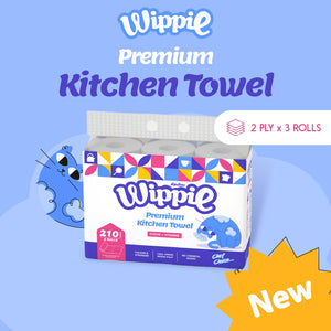 Wippie 2ply Premium Kitchen Towel Strong Absorbent - 1 Bag (3 Rolls x 210 Sheets)