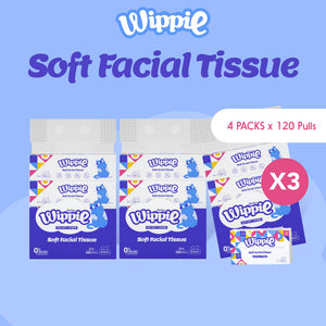 Wippie 3ply Premium Facial Tissue - 3 Bags Grande Premium Size (4 x 1440 Pulls)