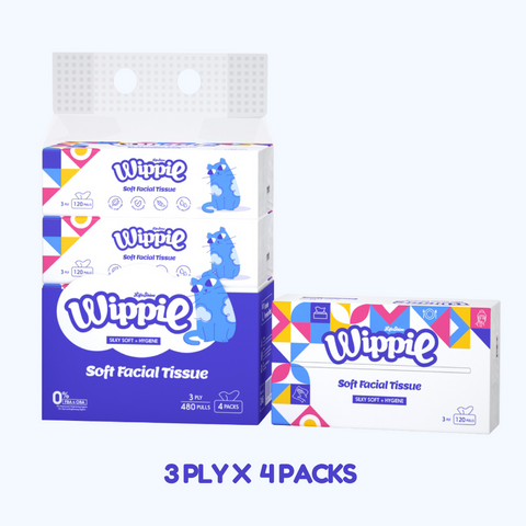 Wippie 3ply Premium Facial Tissue - Grande Premium Size ( 1-Bag / 2-Bags / 3-Bags / 6-Bags / 12-Bags )